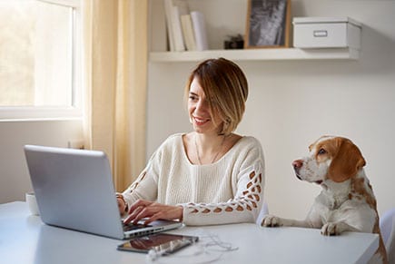 Make an Online Payment: Woman And Dog At Computer